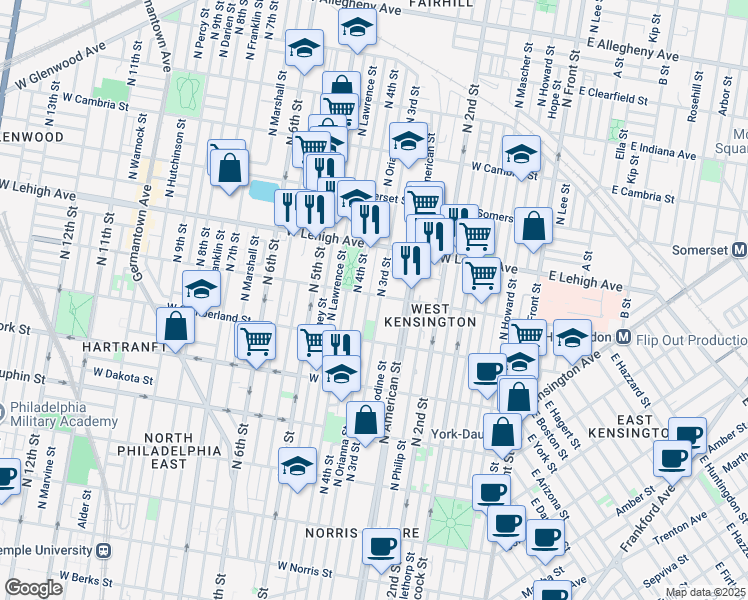 map of restaurants, bars, coffee shops, grocery stores, and more near 2566 North 3rd Street in Philadelphia