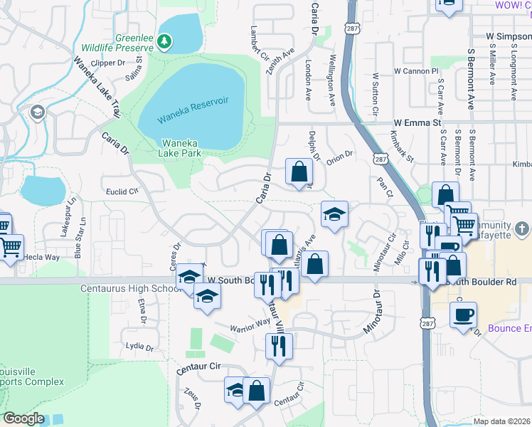 map of restaurants, bars, coffee shops, grocery stores, and more near 1235 Forum Street in Lafayette