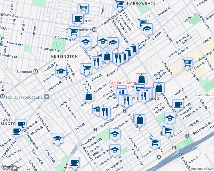 map of restaurants, bars, coffee shops, grocery stores, and more near 2134 East Clearfield Street in Philadelphia