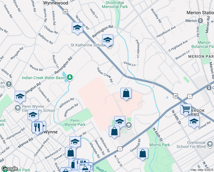 map of restaurants, bars, coffee shops, grocery stores, and more near 228 Indian Creek Road in Wynnewood