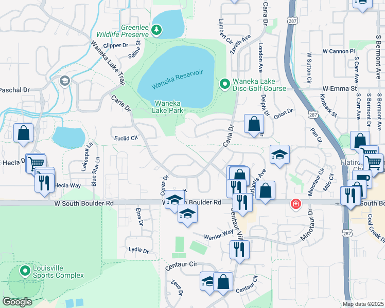 map of restaurants, bars, coffee shops, grocery stores, and more near 1287 Doric Drive in Lafayette