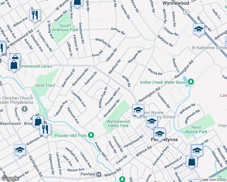 map of restaurants, bars, coffee shops, grocery stores, and more near 452 Rock Glen Drive in Wynnewood