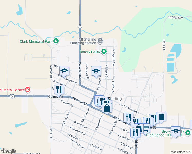 map of restaurants, bars, coffee shops, grocery stores, and more near 503 Northwest Cross Street in Mount Sterling