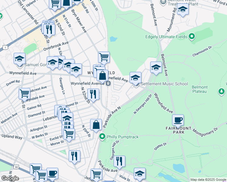 map of restaurants, bars, coffee shops, grocery stores, and more near 4918 Wyndale Avenue in Philadelphia