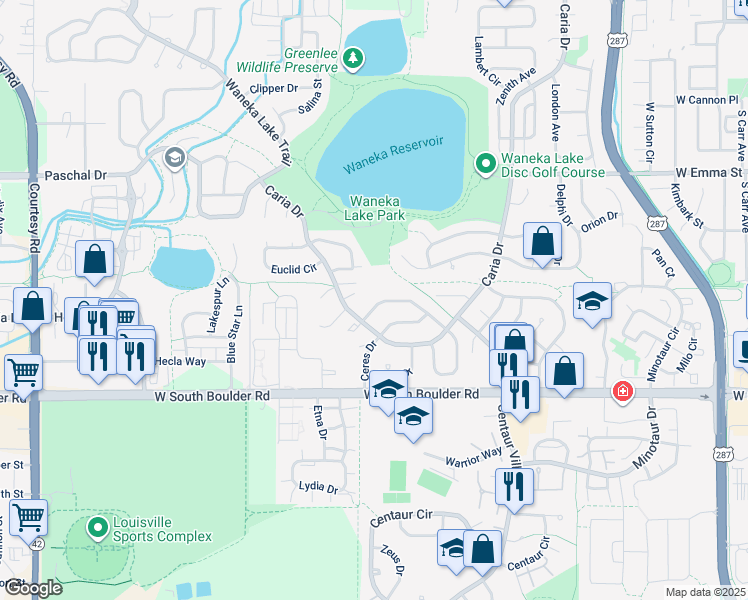 map of restaurants, bars, coffee shops, grocery stores, and more near 1303 Doric Drive in Lafayette