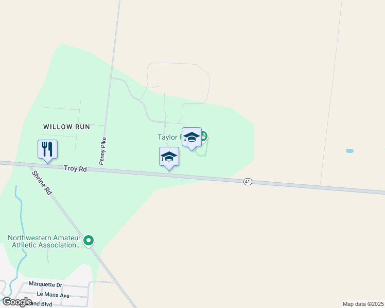 map of restaurants, bars, coffee shops, grocery stores, and more near 5610 Troy Road in Springfield