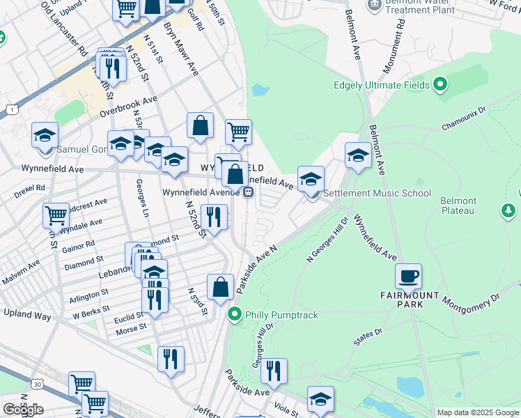 map of restaurants, bars, coffee shops, grocery stores, and more near 4918 Wyndale Avenue in Philadelphia