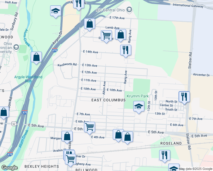map of restaurants, bars, coffee shops, grocery stores, and more near 930 Alton Avenue in Columbus