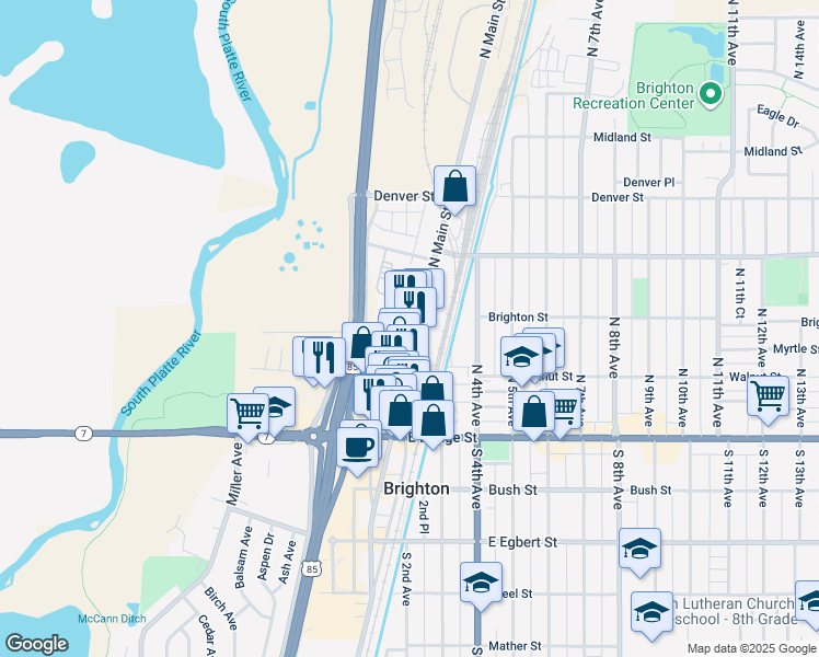 map of restaurants, bars, coffee shops, grocery stores, and more near 14 North 1st Avenue in Brighton