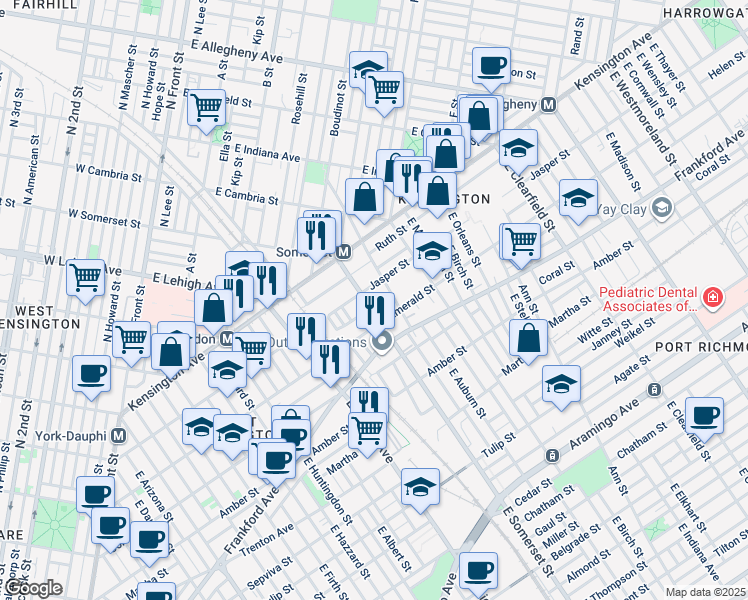 map of restaurants, bars, coffee shops, grocery stores, and more near 2808 Helen Street in Philadelphia