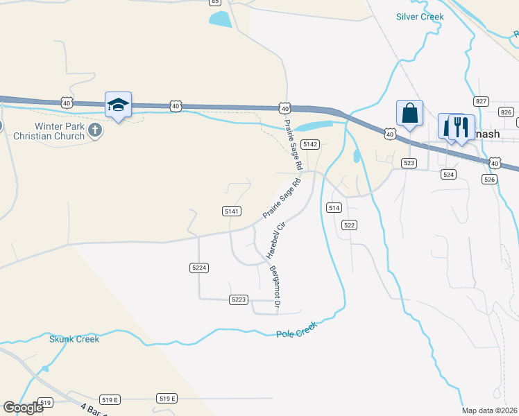 map of restaurants, bars, coffee shops, grocery stores, and more near 1667 County Road in Granby