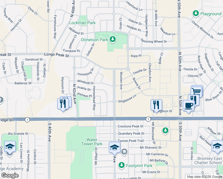 map of restaurants, bars, coffee shops, grocery stores, and more near 177 North 45th Avenue in Brighton