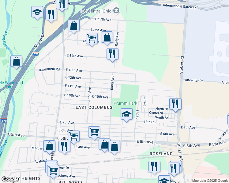 map of restaurants, bars, coffee shops, grocery stores, and more near 914 Rarig Avenue in Columbus