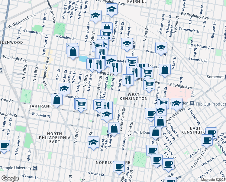 map of restaurants, bars, coffee shops, grocery stores, and more near 324 West Huntingdon Street in Philadelphia