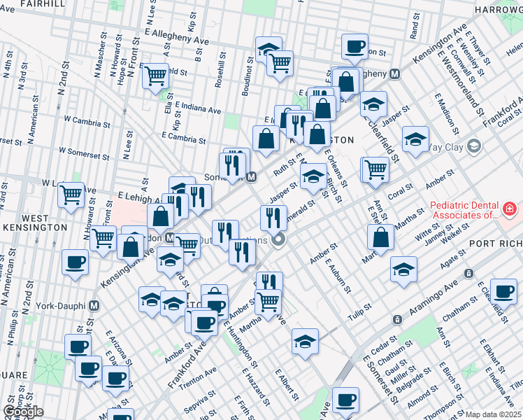 map of restaurants, bars, coffee shops, grocery stores, and more near 1900 East Somerset Street in Philadelphia