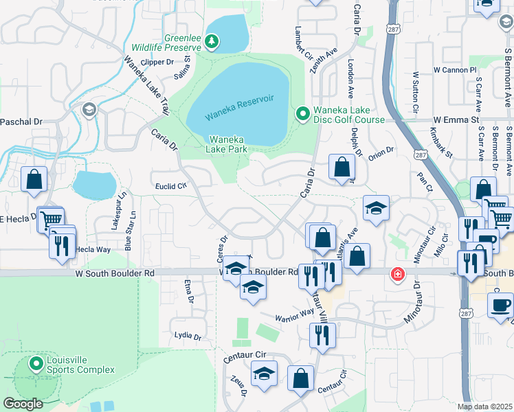 map of restaurants, bars, coffee shops, grocery stores, and more near 1287 Doric Drive in Lafayette