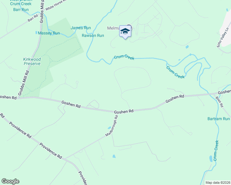 map of restaurants, bars, coffee shops, grocery stores, and more near 7 Old Covered Bridge Road in Newtown Square