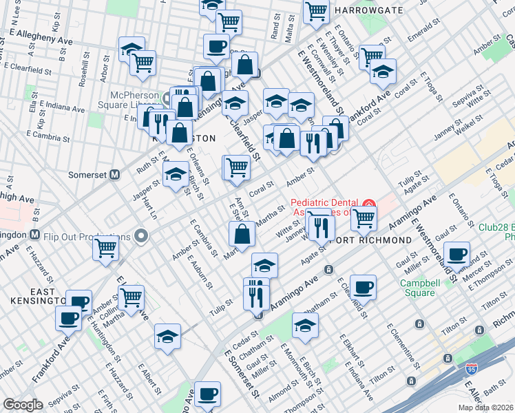 map of restaurants, bars, coffee shops, grocery stores, and more near 2101 Ann Street in Philadelphia