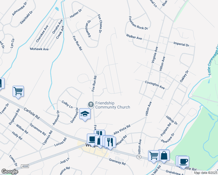 map of restaurants, bars, coffee shops, grocery stores, and more near 3245 Pebble Run Drive in Dover