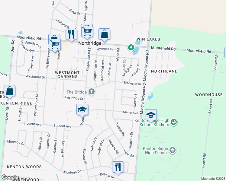 map of restaurants, bars, coffee shops, grocery stores, and more near 4633 Tulane Road in Springfield