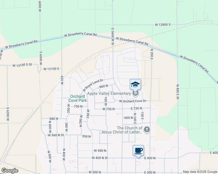map of restaurants, bars, coffee shops, grocery stores, and more near 71 860 South in Santaquin