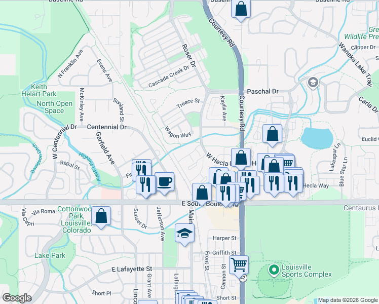 map of restaurants, bars, coffee shops, grocery stores, and more near 1864 Gallagher Lane in Louisville