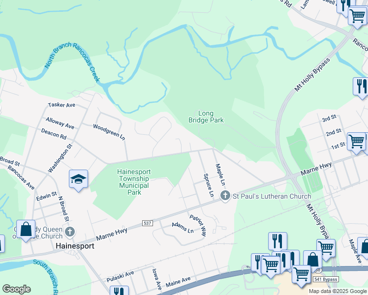 map of restaurants, bars, coffee shops, grocery stores, and more near 1004 Deacon Road in Hainesport