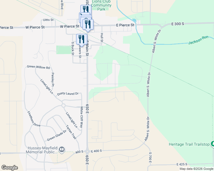 map of restaurants, bars, coffee shops, grocery stores, and more near 6653 Seabiscuit Road in Whitestown