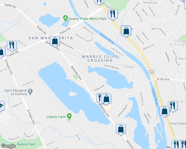 map of restaurants, bars, coffee shops, grocery stores, and more near 2681 Quarry Lake Dr in Columbus