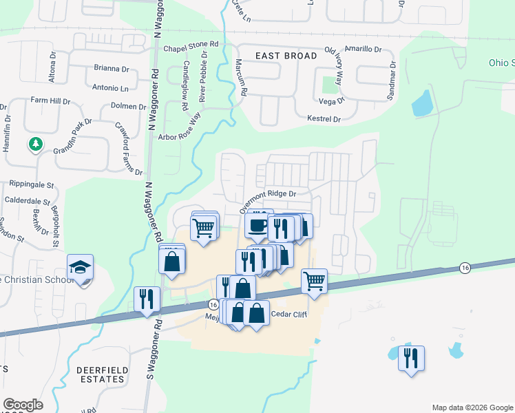 map of restaurants, bars, coffee shops, grocery stores, and more near 8212 Herald Cove in Blacklick