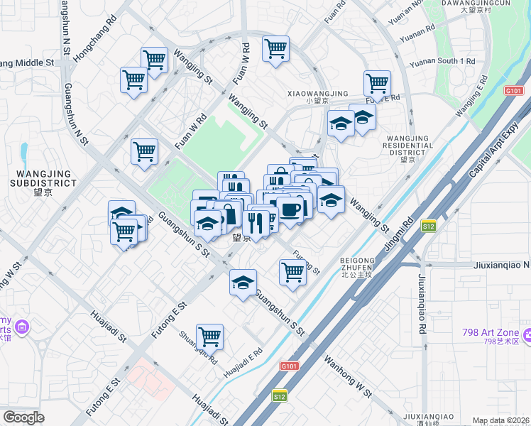 map of restaurants, bars, coffee shops, grocery stores, and more near in Beijing