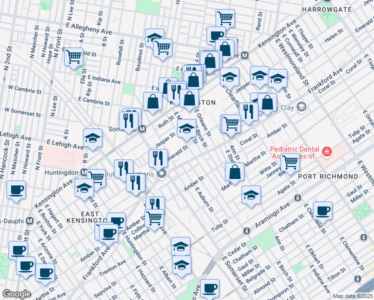 map of restaurants, bars, coffee shops, grocery stores, and more near 2018 East Cambria Street in Philadelphia