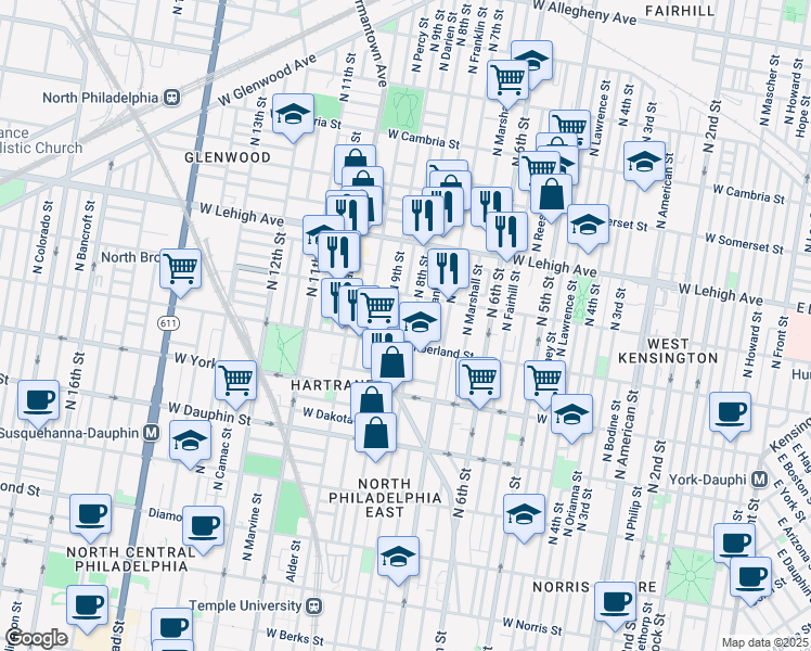 map of restaurants, bars, coffee shops, grocery stores, and more near 809 W Firth St in Philadelphia