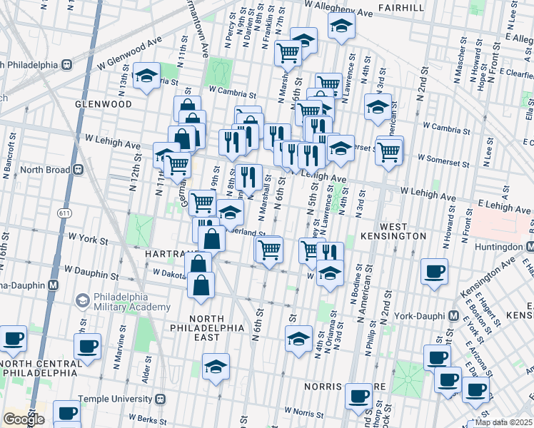 map of restaurants, bars, coffee shops, grocery stores, and more near 2533 North 6th Street in Philadelphia
