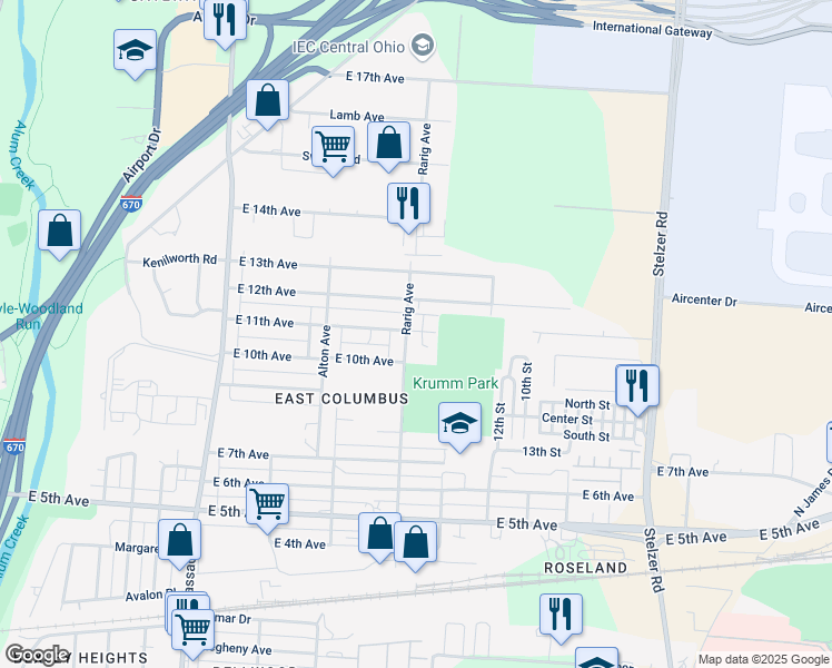 map of restaurants, bars, coffee shops, grocery stores, and more near 914 Rarig Avenue in Columbus