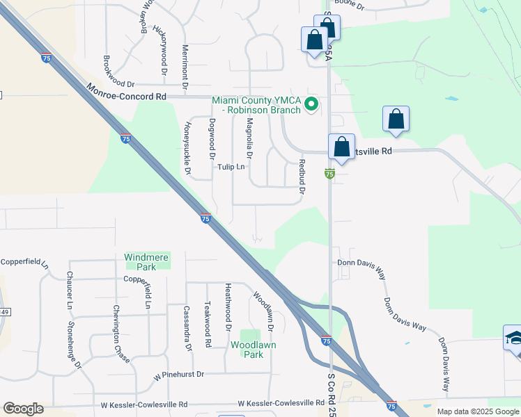 map of restaurants, bars, coffee shops, grocery stores, and more near 3405 Redbud Drive in Troy