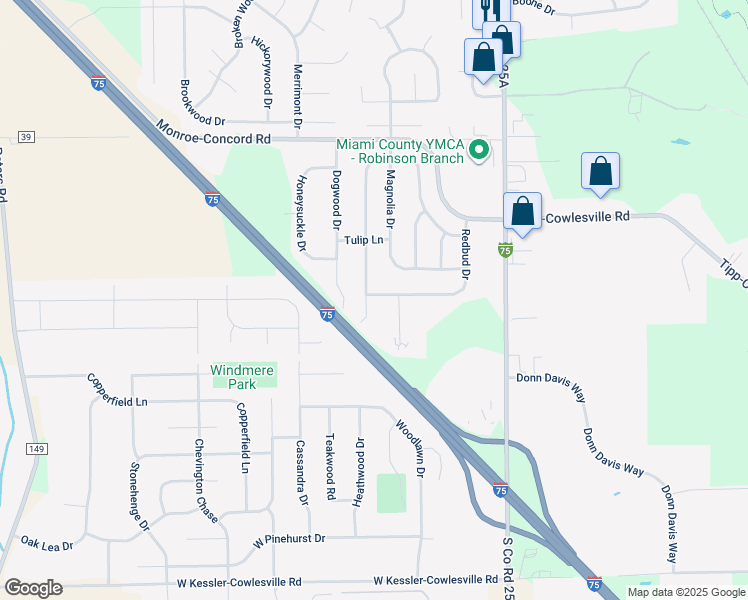 map of restaurants, bars, coffee shops, grocery stores, and more near 3390 Lilac Lane in Troy