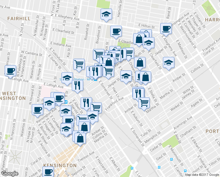 map of restaurants, bars, coffee shops, grocery stores, and more near 2823 Jasper Street in Philadelphia