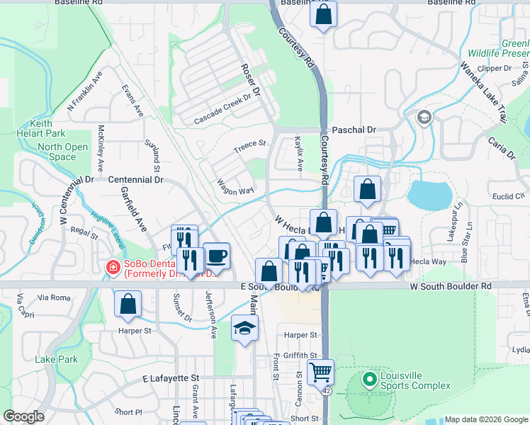 map of restaurants, bars, coffee shops, grocery stores, and more near 1856 Kalel Lane in Louisville