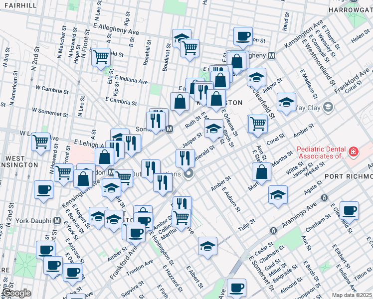 map of restaurants, bars, coffee shops, grocery stores, and more near 2823 Jasper Street in Philadelphia