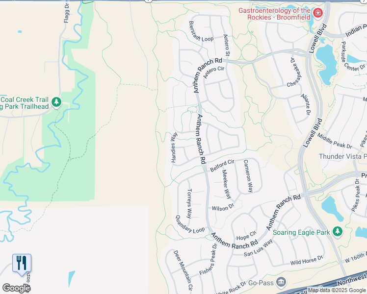 map of restaurants, bars, coffee shops, grocery stores, and more near Kit Carson Drive in Broomfield