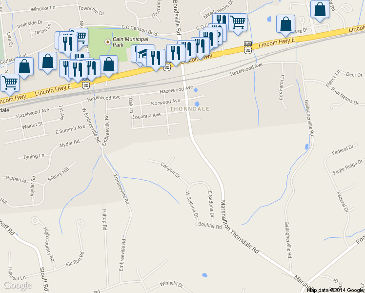 map of restaurants, bars, coffee shops, grocery stores, and more near 1533 Red Rock Drive in Downingtown
