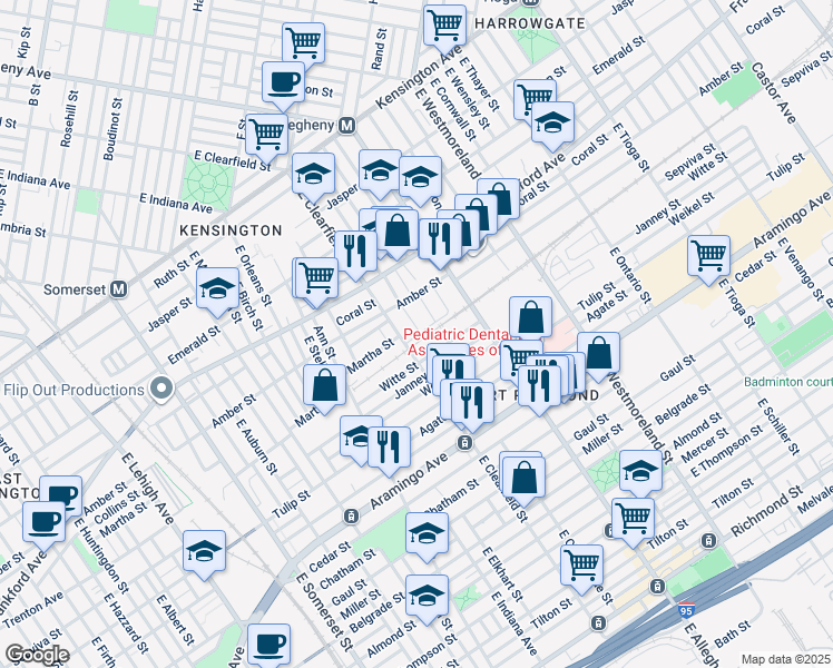 map of restaurants, bars, coffee shops, grocery stores, and more near 2148 East Clementine Street in Philadelphia