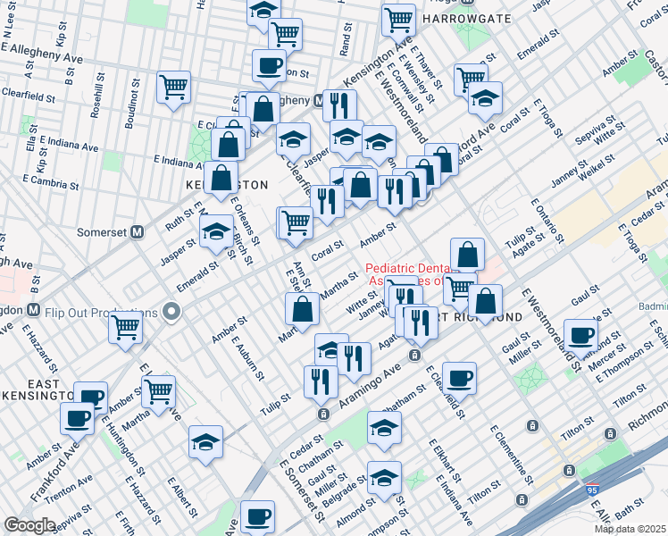 map of restaurants, bars, coffee shops, grocery stores, and more near 3044 Collins Street in Philadelphia
