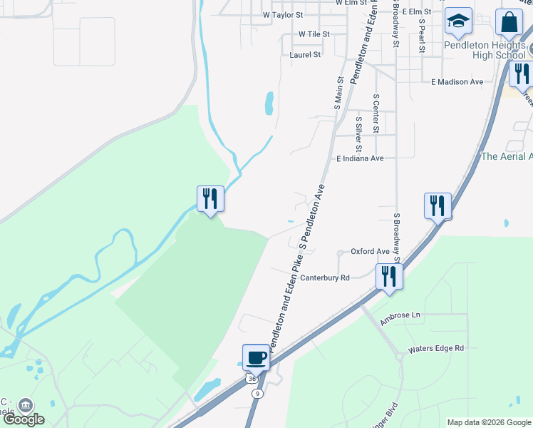 map of restaurants, bars, coffee shops, grocery stores, and more near 170 Reformatory Road in Pendleton