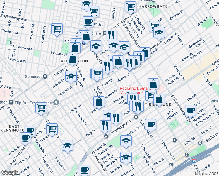 map of restaurants, bars, coffee shops, grocery stores, and more near 3044 Collins Street in Philadelphia
