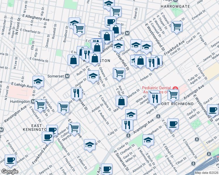 map of restaurants, bars, coffee shops, grocery stores, and more near Frankford Ave & E Orleans St in Philadelphia