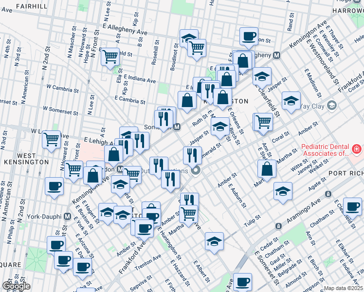 map of restaurants, bars, coffee shops, grocery stores, and more near 1910 East Somerset Street in Philadelphia