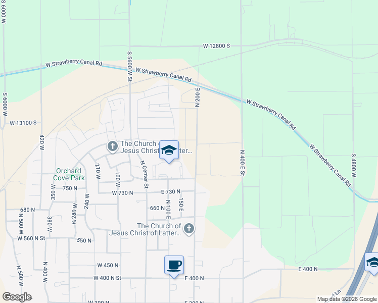 map of restaurants, bars, coffee shops, grocery stores, and more near 842 North 160 East in Santaquin