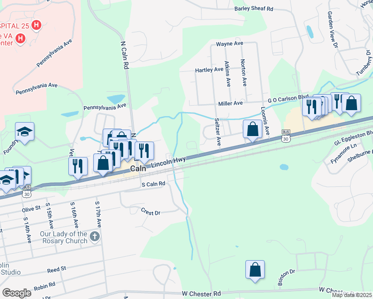 map of restaurants, bars, coffee shops, grocery stores, and more near in Coatesville